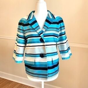 TALBOTS 3/4 Sleeve Blue Stripes Blazer Jacket 4